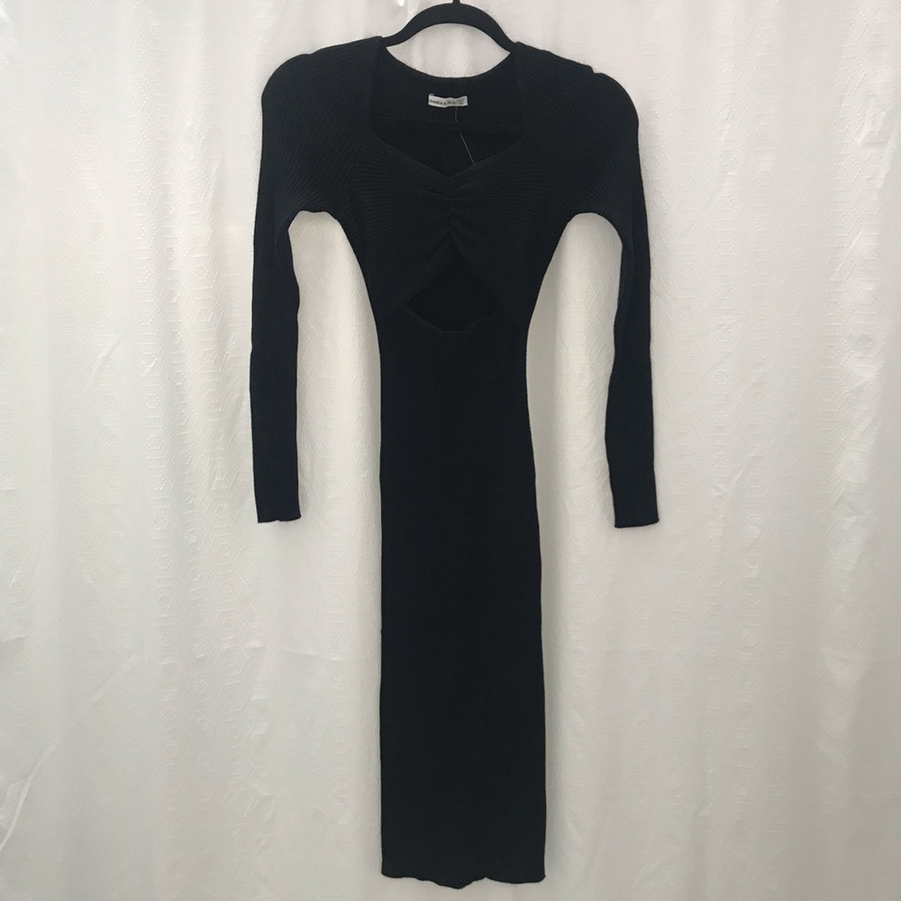 Abercrombie & Fitch Black Knit Cut-Out Midi Dress Size XXS